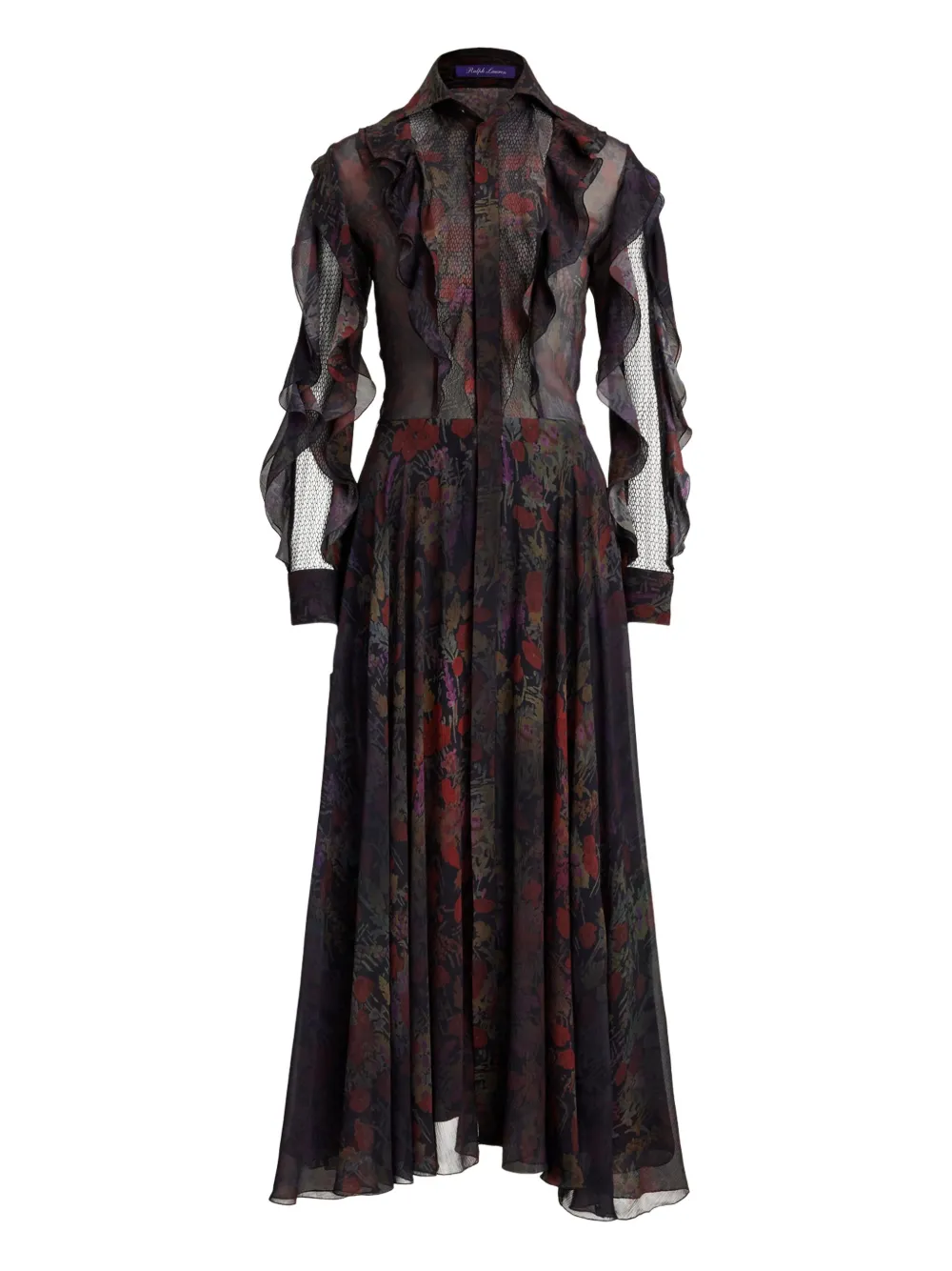 

Миди-платье с оборками и цветочным принтом Ralph Lauren Collection, черный