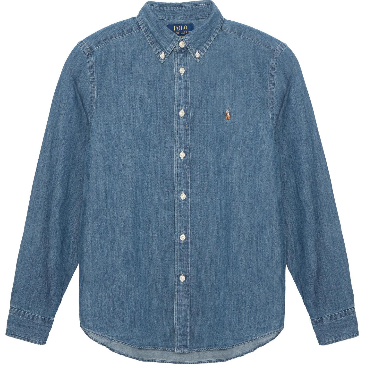 Polo Ralph Lauren Однотонная рубашка весна осень Kids' Blue — фото 4
