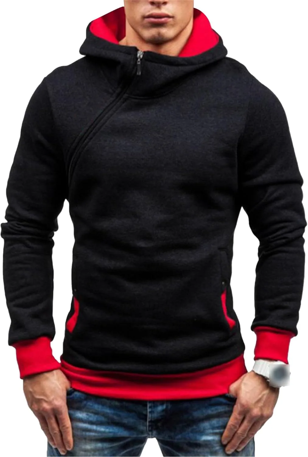 

SAOJEYI-DG Мужская худи с косой молнией и утеплителем