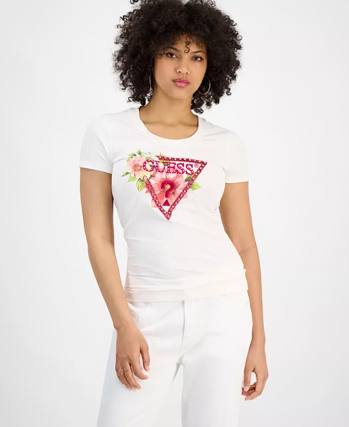 

Женская футболка с логотипом из страз GUESS, белый