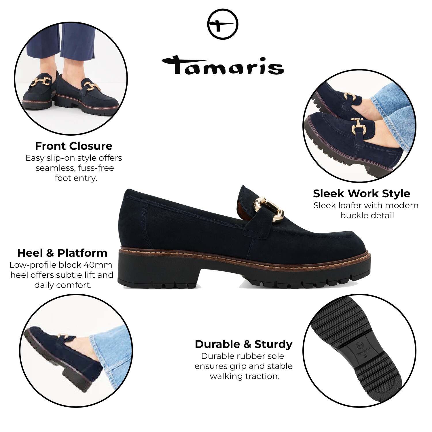 Tamaris женские лоферы на платформе без шнуровки из кожи синего цвета TMRS — фото 2
