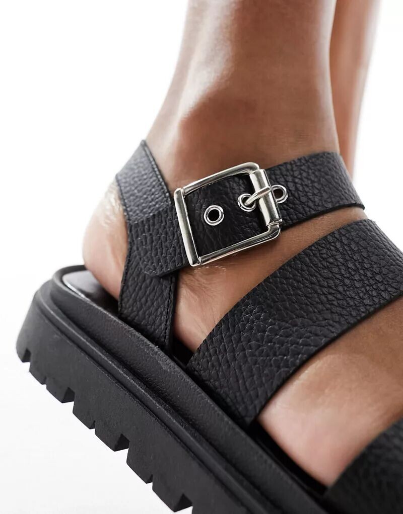 schuh – Tina – сандалии черного цвета из мятой кожи — фото 3