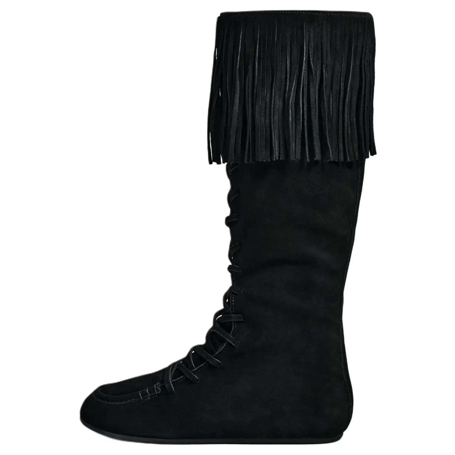 Женские сапоги ZARA кожаные с бахромой, черный