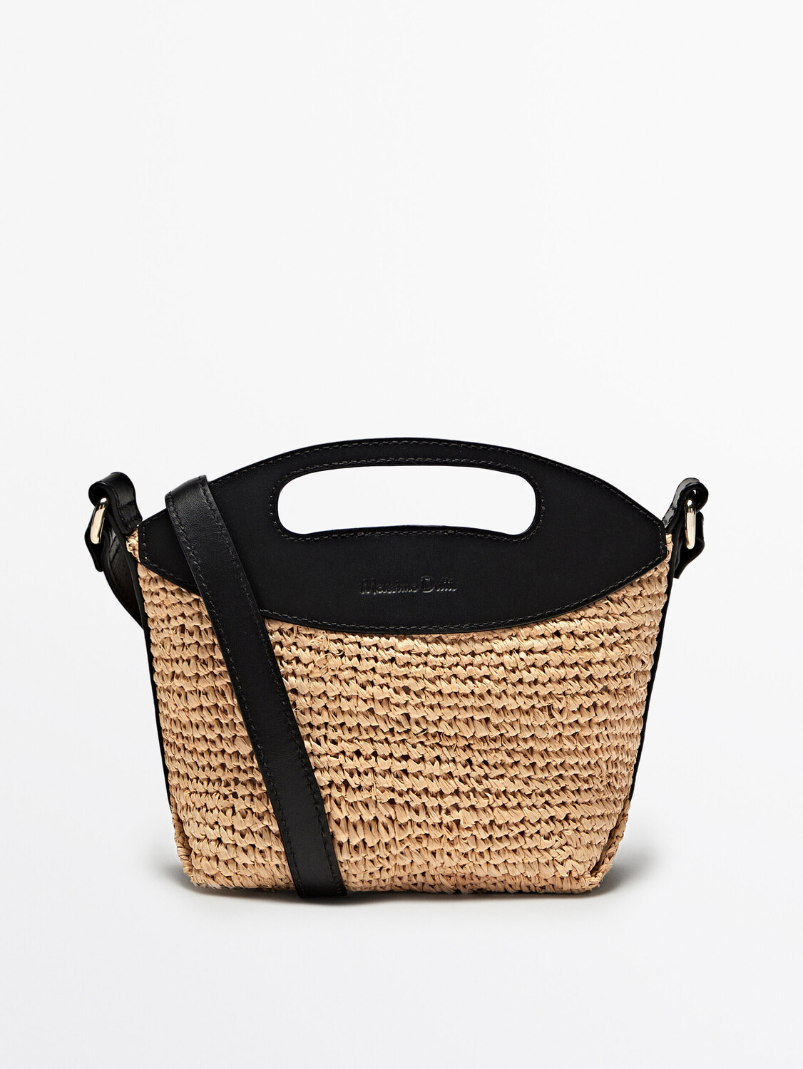 

Мини-Сумка через плечо из рафии с кожаным ремешком Massimo Dutti, бежевый