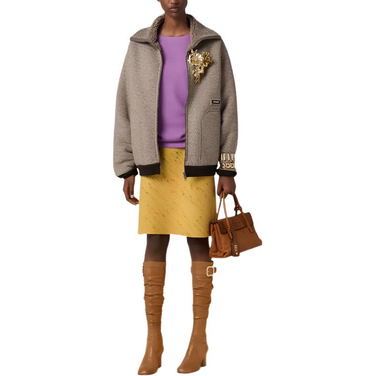 Женский бомбер Miu Miu Fw25 Fleece, серый