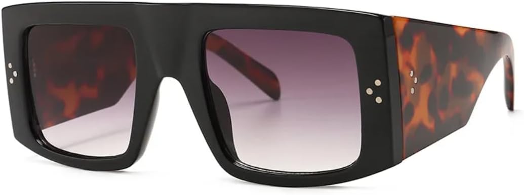 

Роскошные солнцезащитные очки большого размера для женщин в винтажном стиле с заклепками, крупной оправой, градиентной защитой от УФ-излучения UV400 (черный, леопардовый, серый) TVTBBVV, Black Leopard Gray