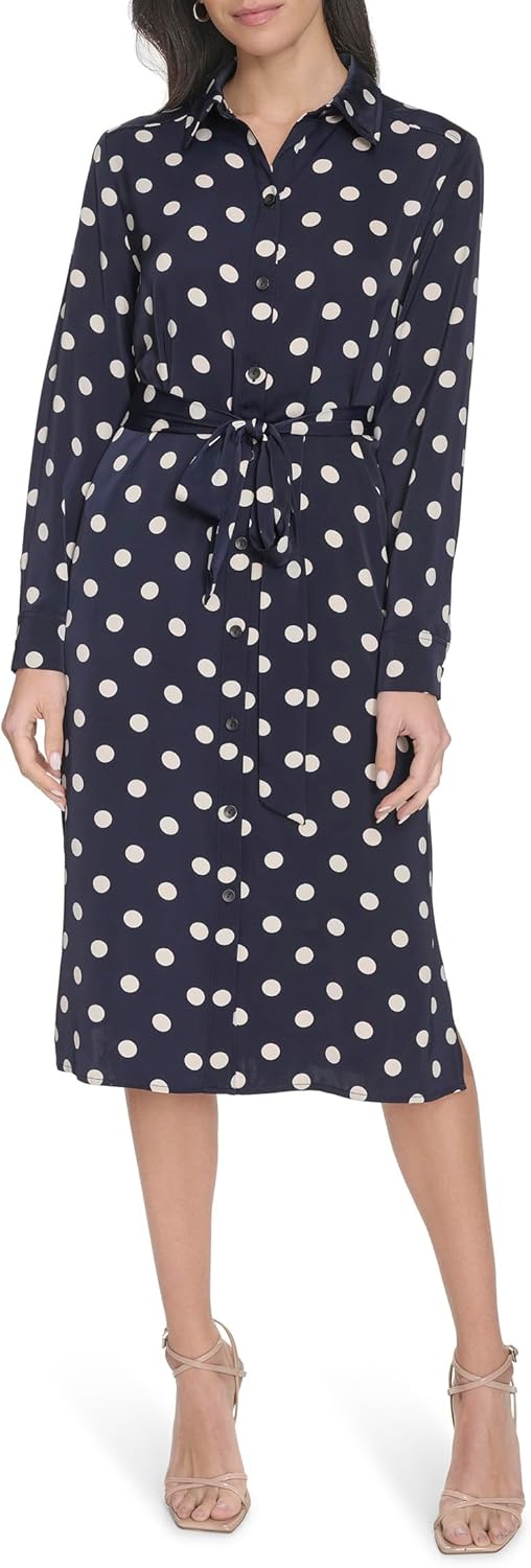 

Женское атласное платье-рубашка в горошек Calvin Klein, Indigo/Stony Beige