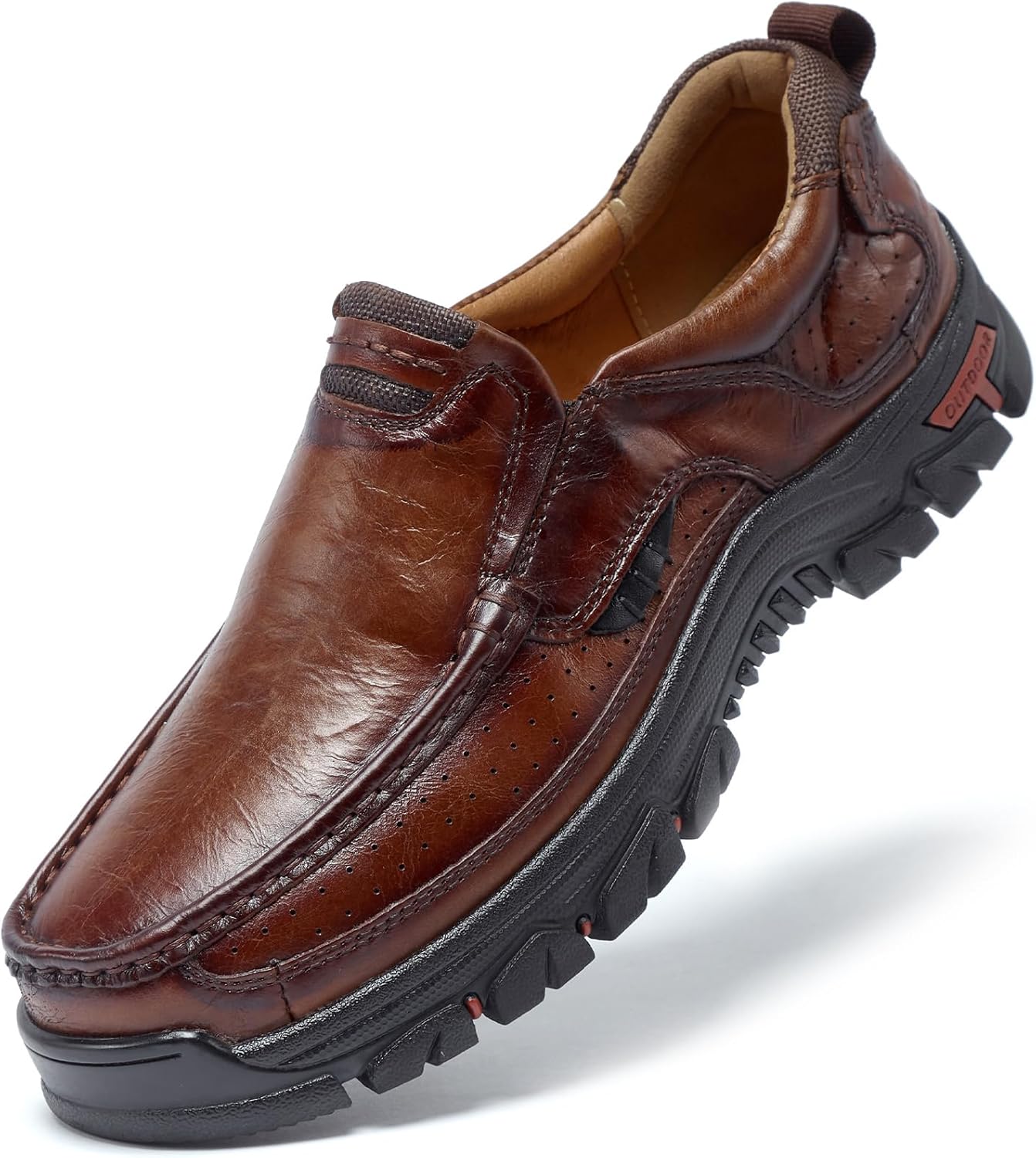 

Мужские повседневные кожаные лоферы с мягкой подошвой, легкие прогулочные туфли для улицы, противоскользящие, дышащие спортивные повседневные обувь Usoway, коричневый
