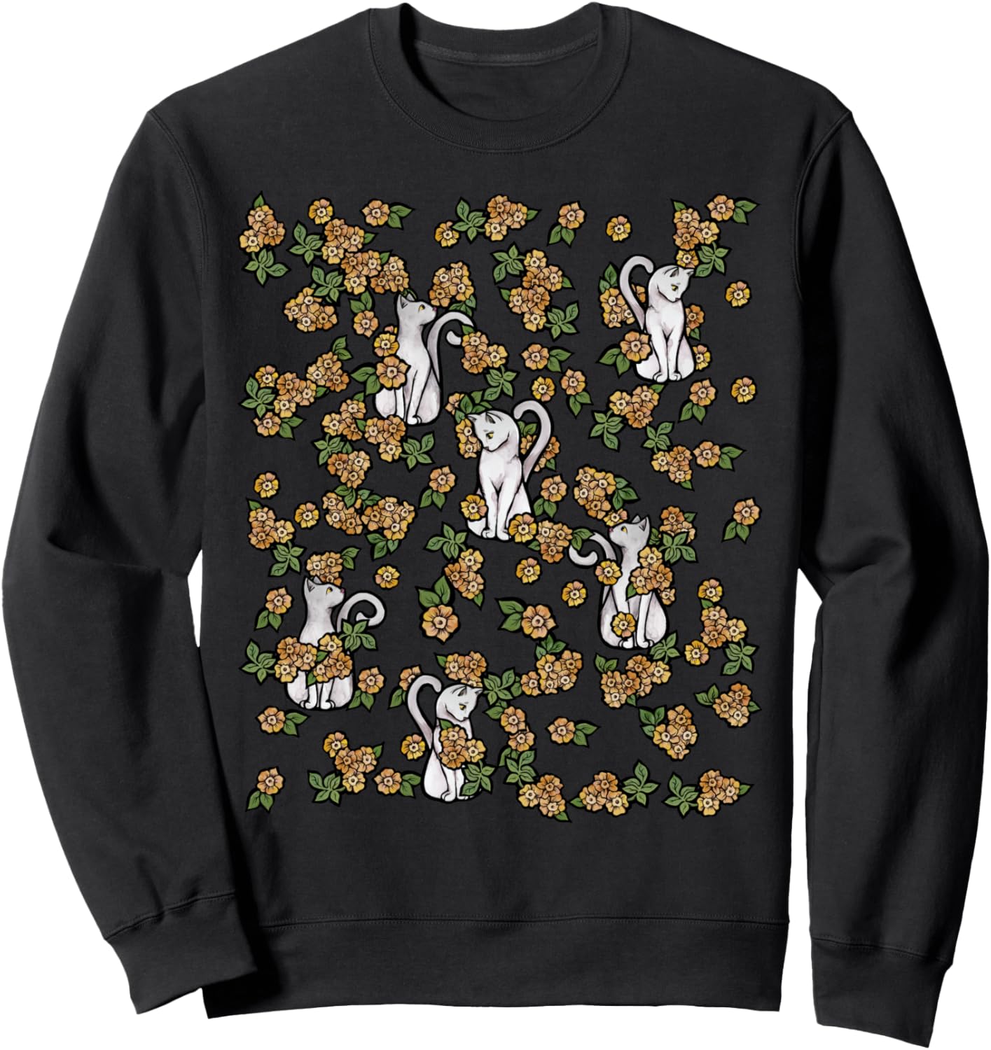 

Изображение белой кошки с цветочным рисунком. Белая кошка с цветочным рисунком. Оранжевый цветок. Подарки для кошек. Оригинальная толстовка с изображением кошки Cat Snugg