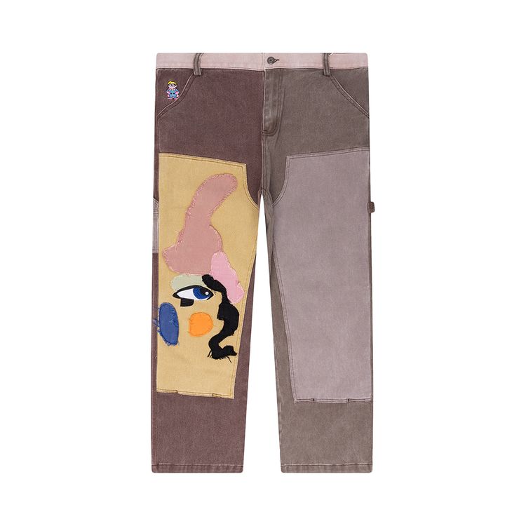 

Брюки KidSuper Patchwork Face Double Knee Pant 'Brown/Multicolor', коричневый