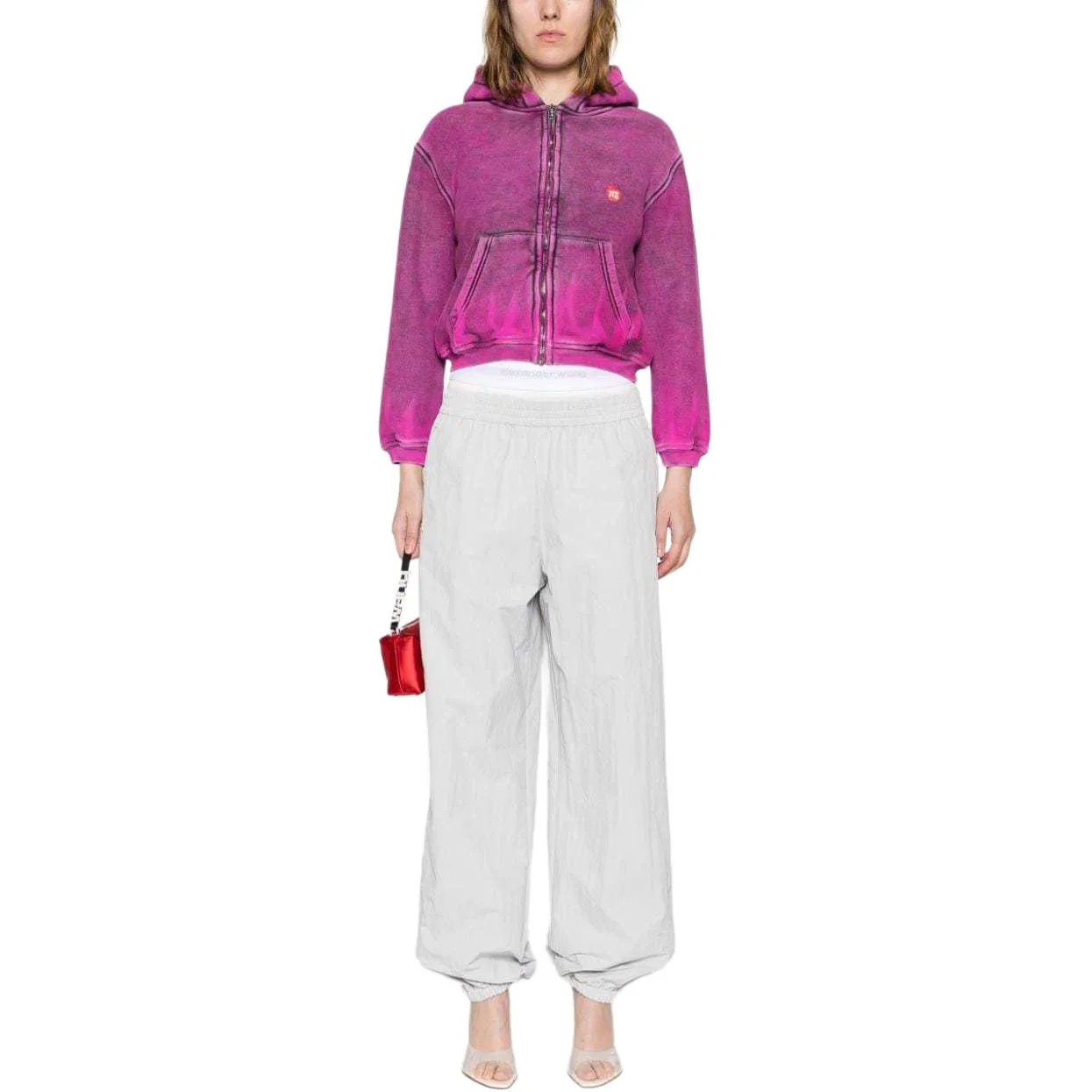 Толстовка на молнии с логотипом-патчем, состаренная Alexander Wang, Purple — фото 3