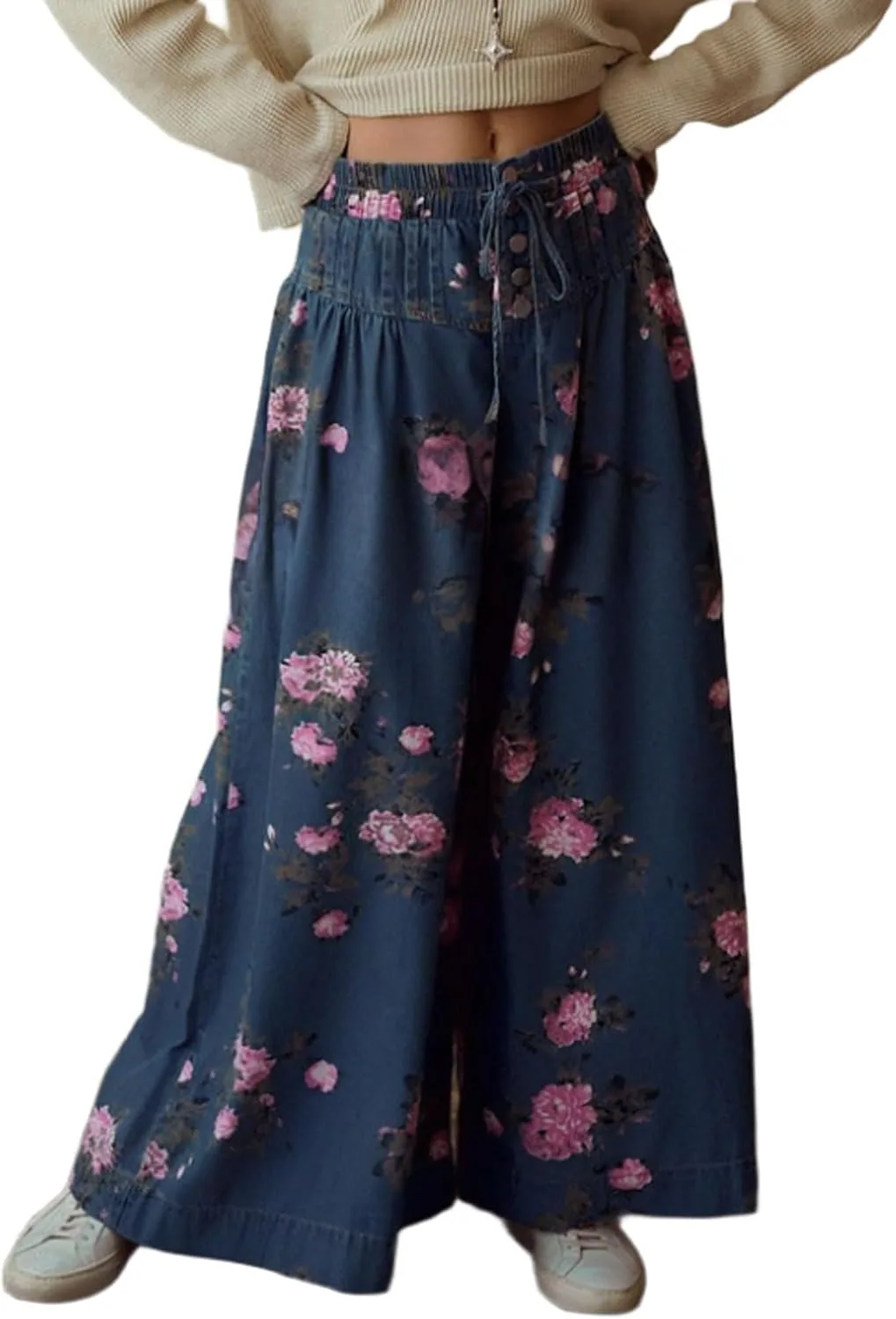 

CHARTOU женские брюки-кюлоты джинсовые с цветочным принтом