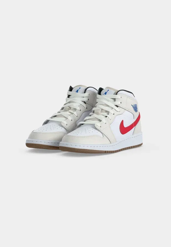 Кроссовки Jordan Air 1 Mid High Top, phantom/game royal/white/sail/university red/off noir, фантом/гейм роял/белый/сейл/университетский красный/офф нуар — фото 3