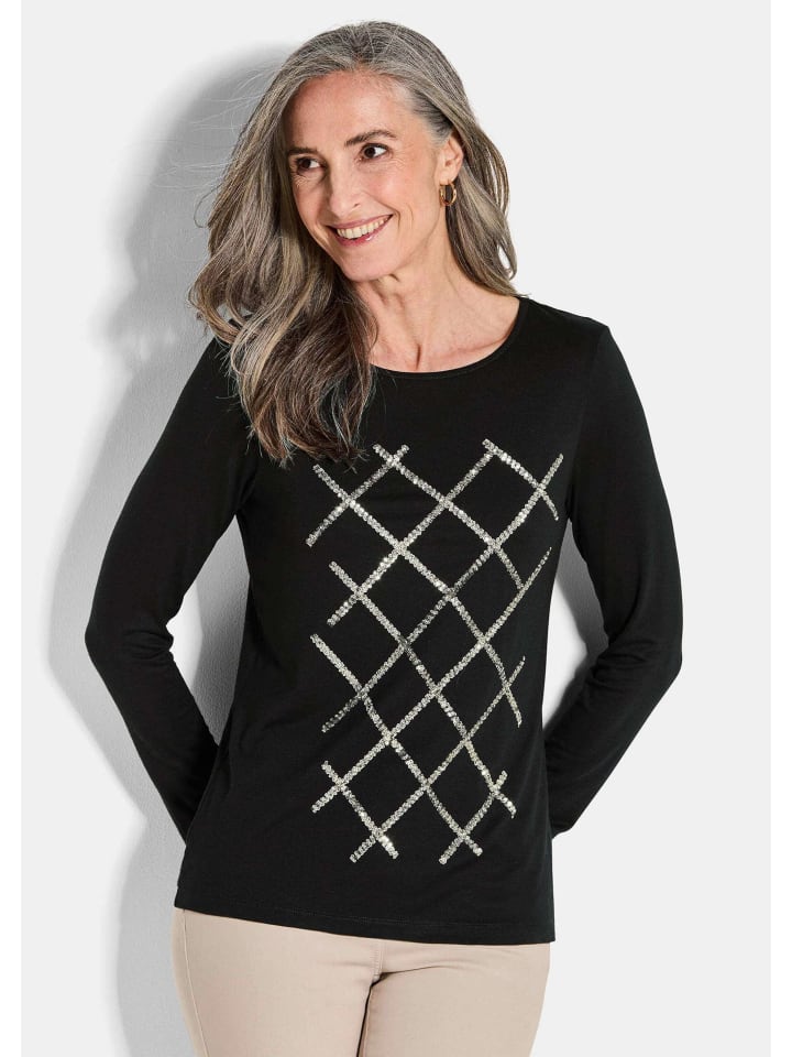 

GOLDNER Укороченный размер: футболка с длинными рукавами из вискозы с блестящим черным покрытием