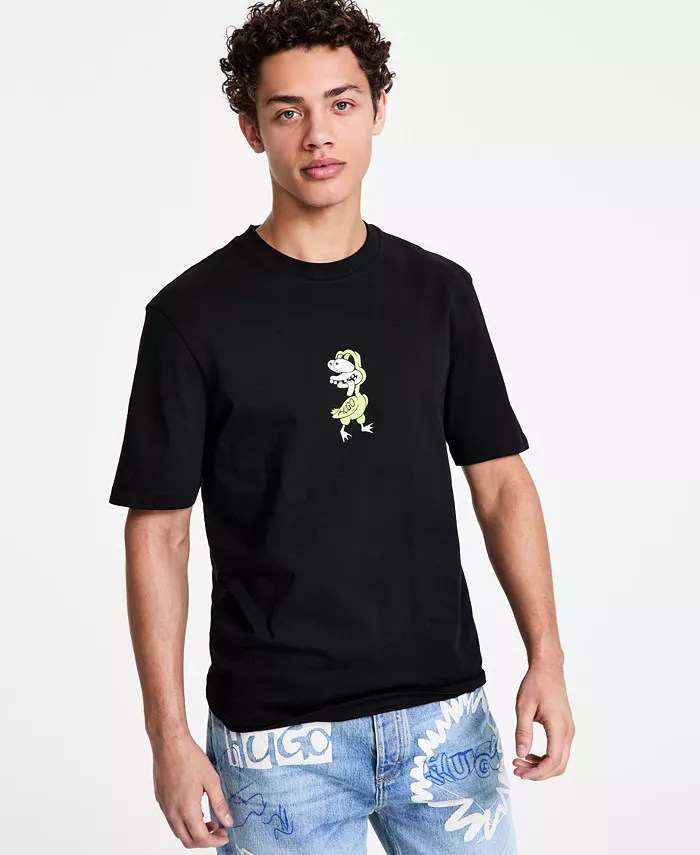 

Мужская футболка с логотипом и принтом Crewneck Hugo Boss, черный