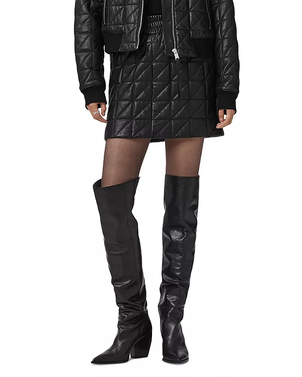 

Стеганая кожаная юбка Carly Allsaints, черный