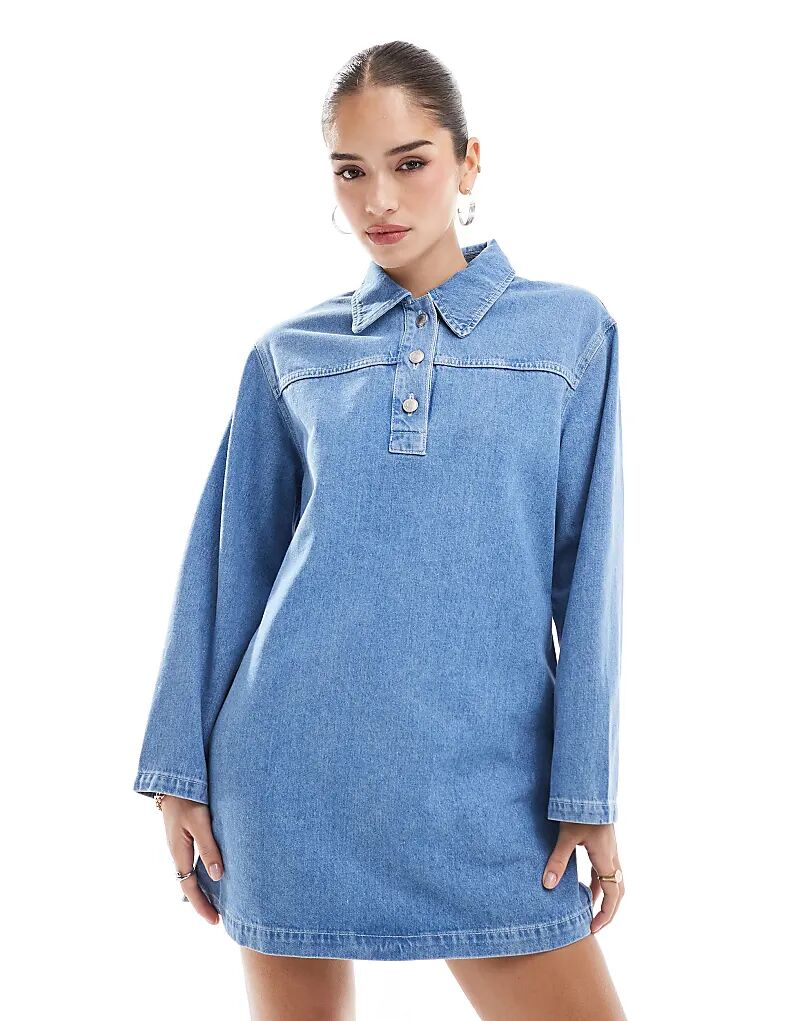 

Джинсовое платье-рубашка в средне-синем цвете ASOS DESIGN