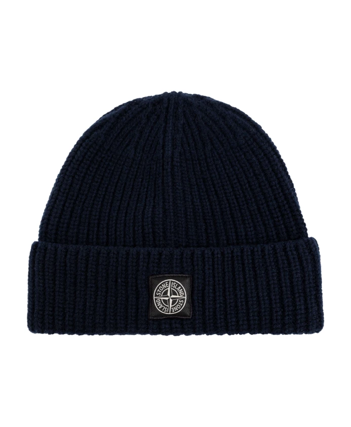 

Шерстяная шапка с нашивкой с логотипом. Stone Island, синий