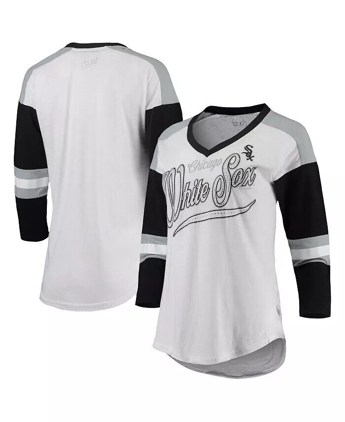 

Женская бело-черная футболка Chicago White Sox Base Runner с рукавами 3/4 и v-образным вырезом Touch