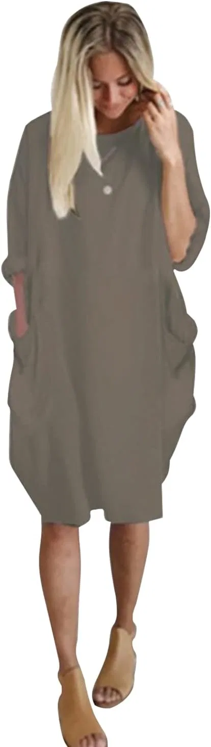 Платье женское свободное с карманами, Khaki
