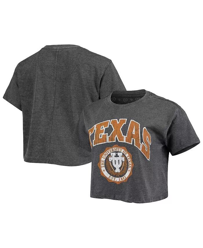 

Женская черная футболка Texas Longhorns Edith Vintage-Like Burnout Crop Pressbox