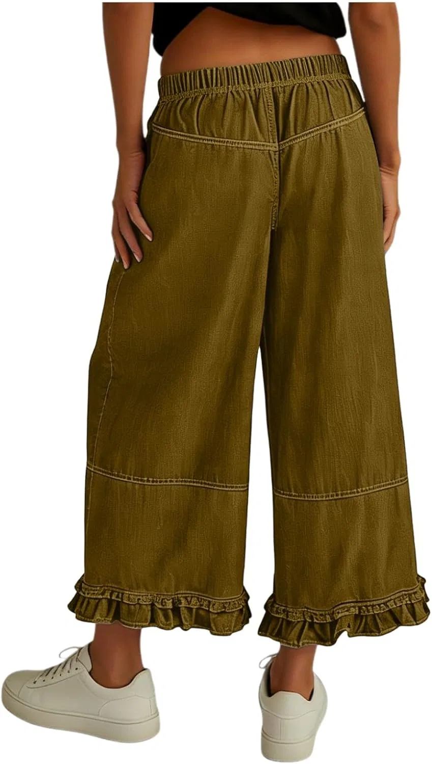 Джинсы свободные, женские, Wide Leg, Army Green — фото 4