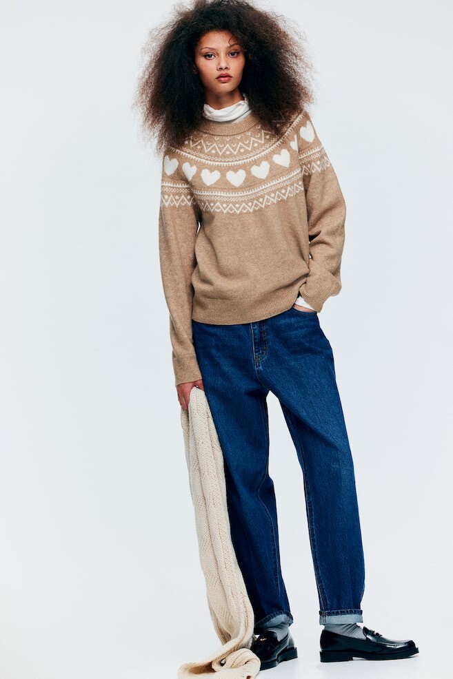 

Свитер с жаккардовым мотивом H&M, бежевый