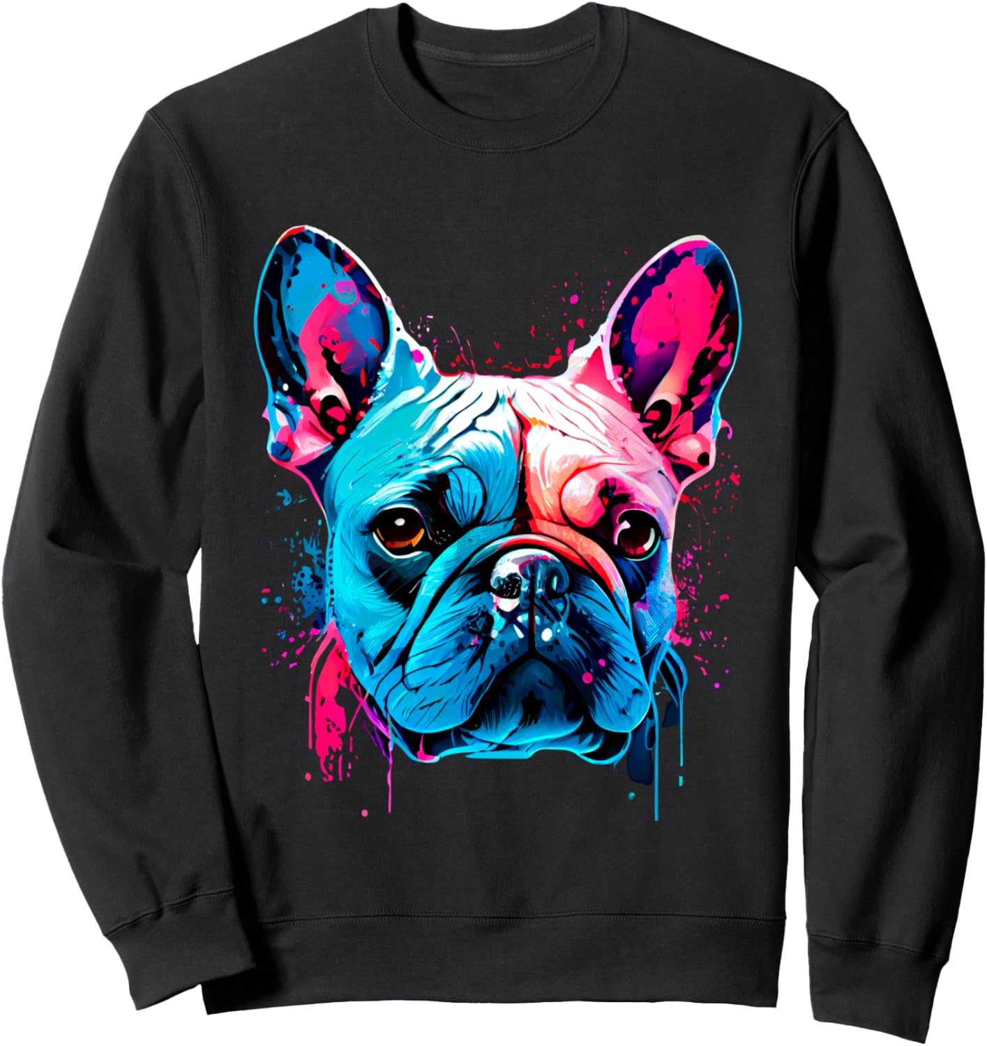 

Яркая толстовка с изображением французского бульдога в стиле «брызги краски» Colorful French Bulldog Vivid Art Style, черный