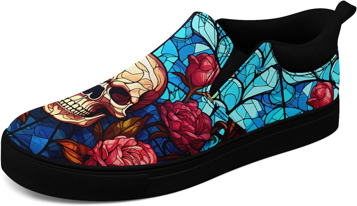 

Крутые настраиваемые низкие кеды из канвы в готическом стиле для мужчин и женщин с черепами и цветочным принтом, слипоны, легкие и удобные, уличная обувь Coolcustomize, черный/красный/синий/коричневый