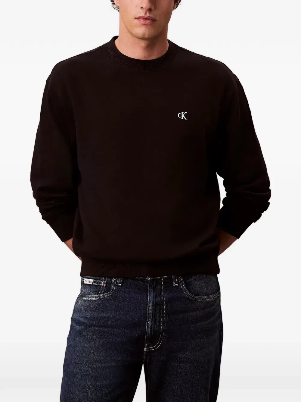 Толстовка с круглым вырезом и вышивкой логотипа Calvin Klein, черный