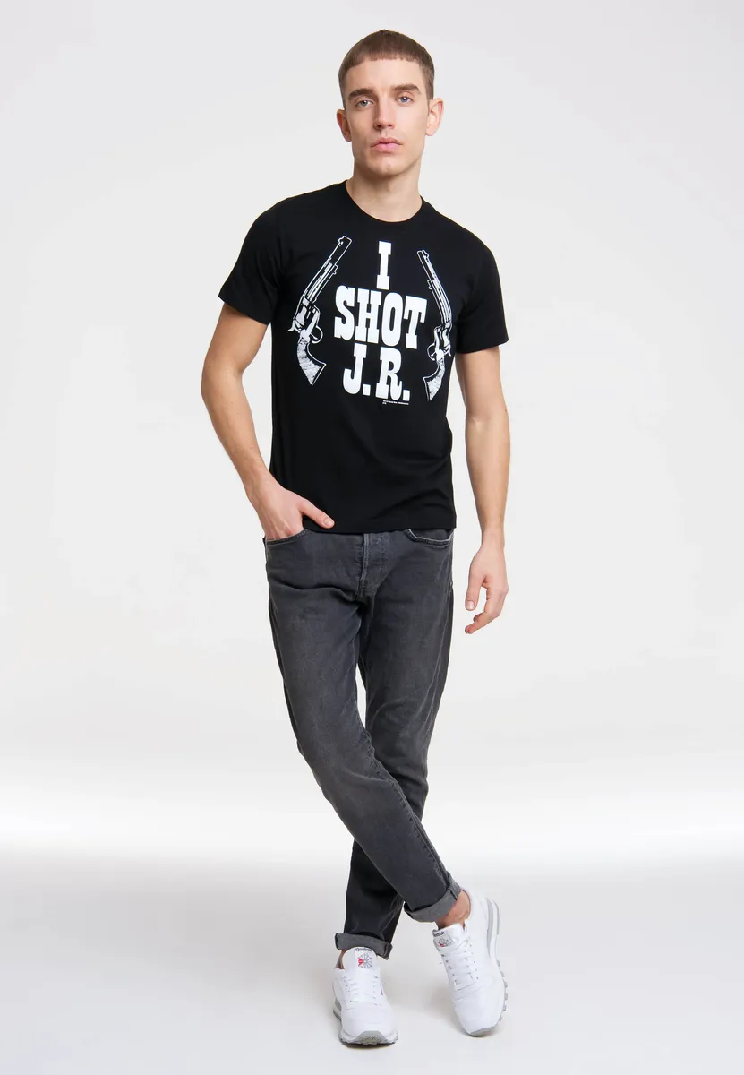 

ФУТБОЛКА Logoshirt "Dallas - I Shot J.R." с надписью J.R. Принт Юинга спереди, черный