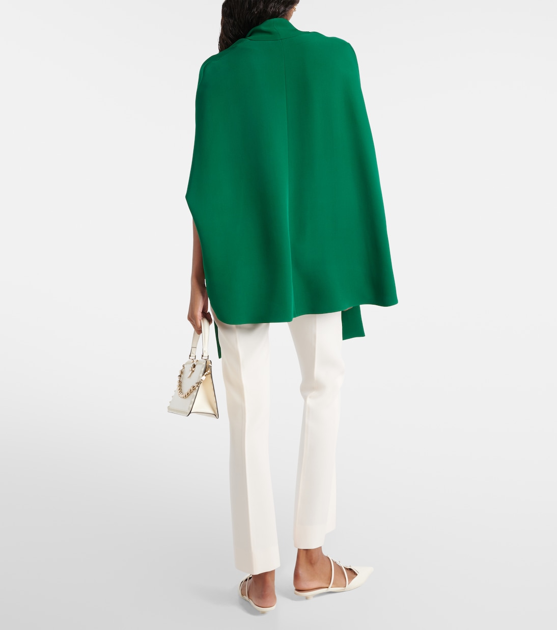 Шелковая блузка с завязкой на шее и пелериной Valentino, Basil Green — фото 3