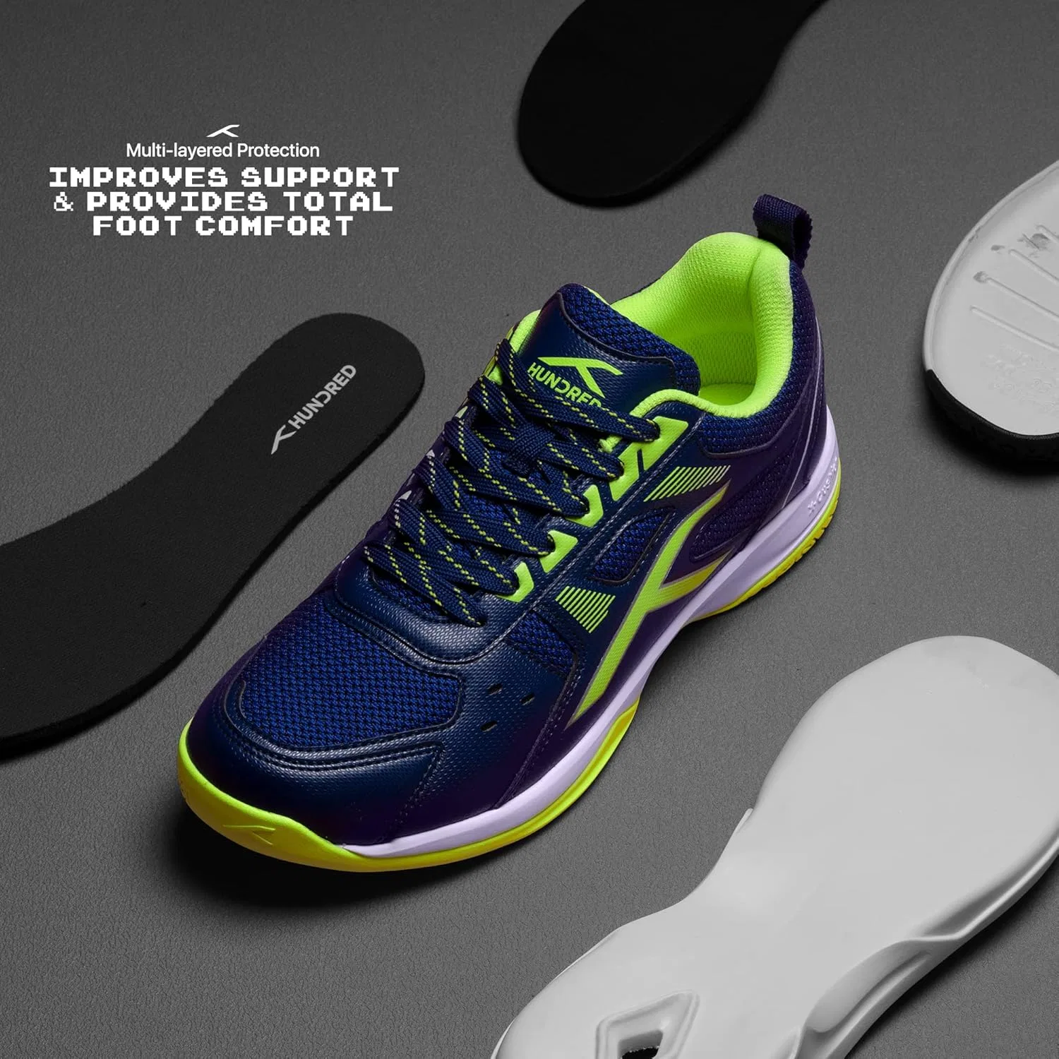 Кроссовки для бадминтона Hundred Raze, Navy Blue-lime — фото 3