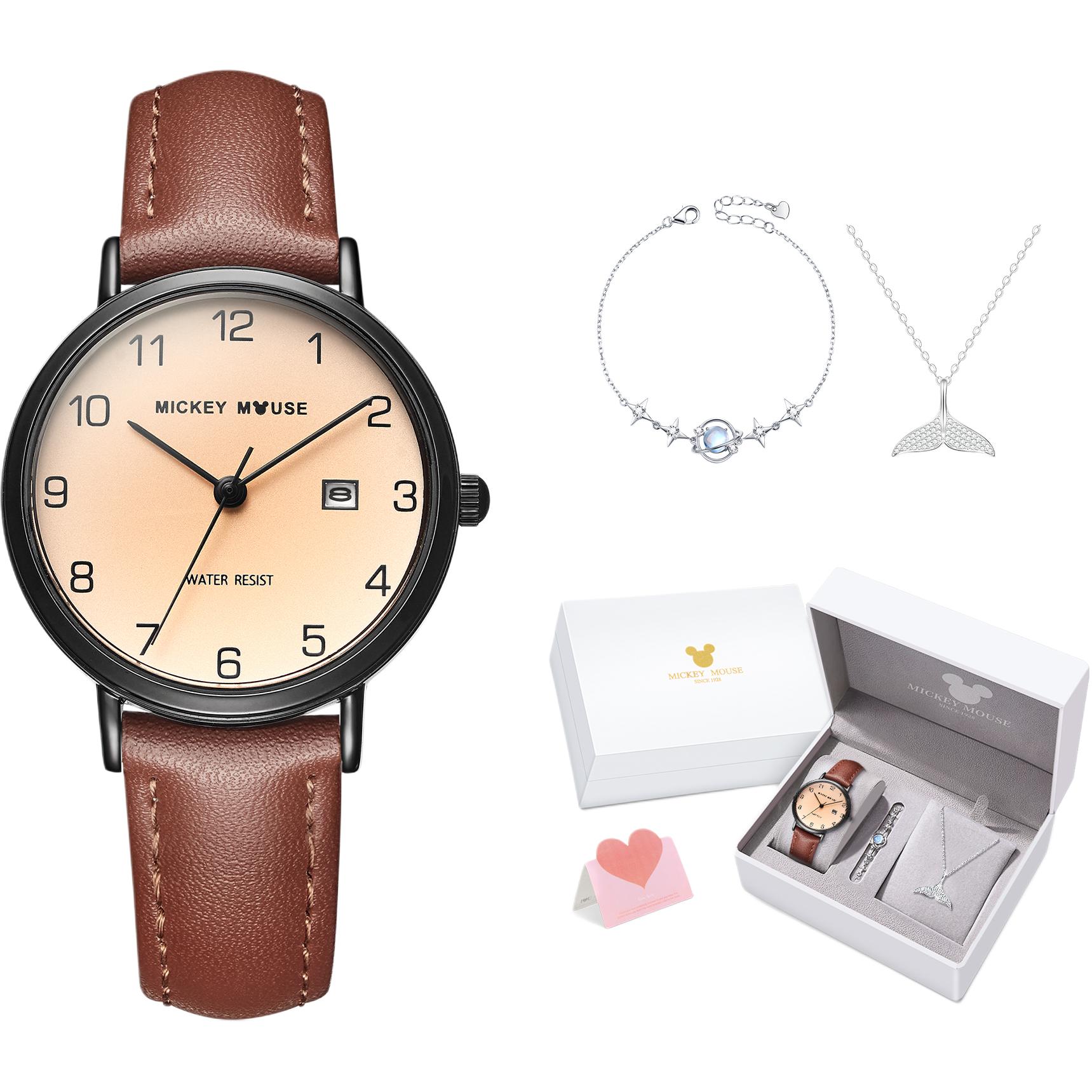 

Disney Часы Mickey Series Quartz Movement Leather Strap Watch Women's Watch Coffee Watch Dial