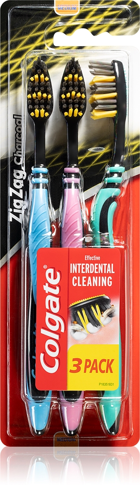 

Зубные щетки средней жесткости Zig Zag с угольным наполнителем Colgate, 3 шт