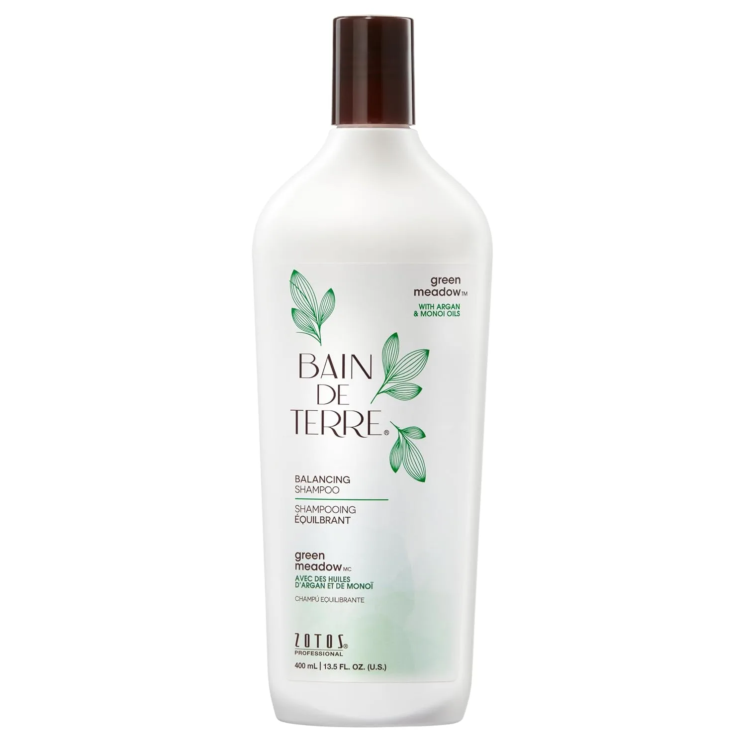 Шампунь Bain de Terre Green Meadow Balancing Shampoo: мягкое очищение для мягких и шелковистых волос с аргановым маслом и маслом монои, без парабенов, подходит для окрашенных волос. 399 мл (.), Green