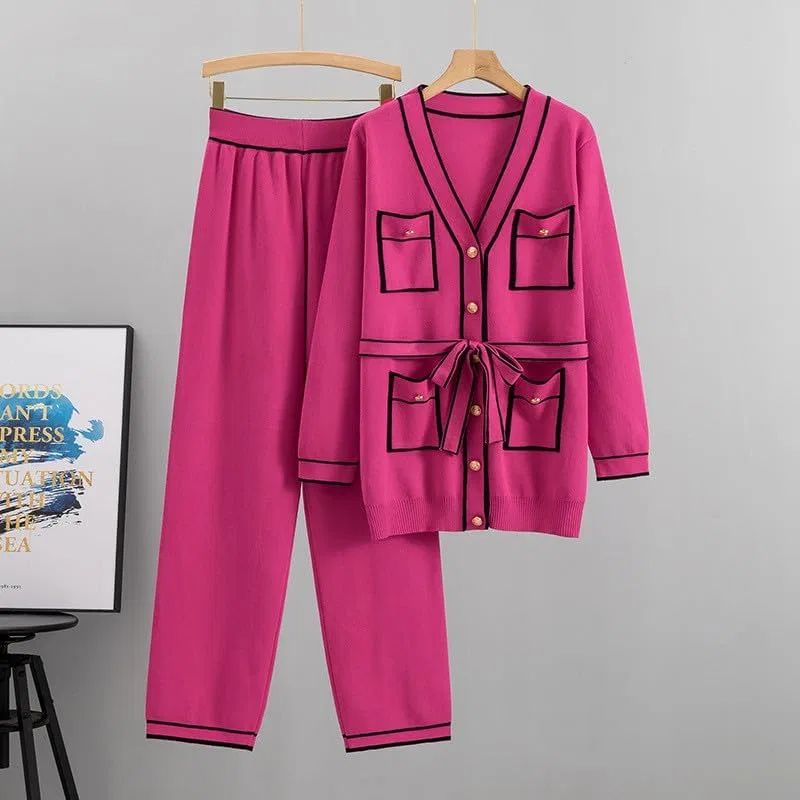 Женский спортивный костюм из трикотажа, оверсайз, Hot Pink — фото 2