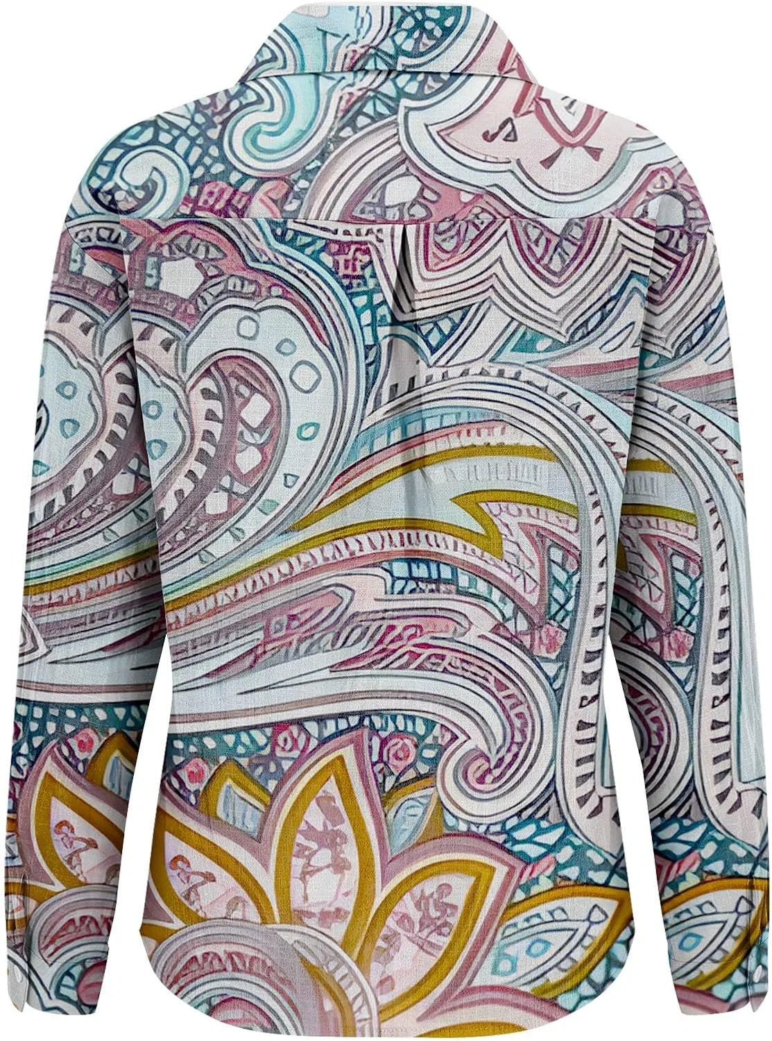 Блуза с принтом, длинный рукав, Women's Long Sleeve Printed Button Down Shirt, серый — фото 2