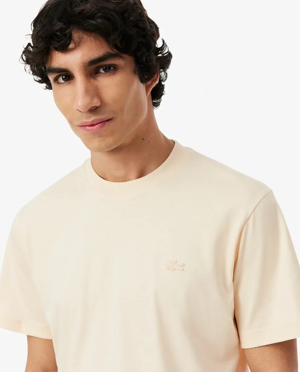 Мужская футболка с вышитой подписью с коротким рукавом Lacoste, бежевый — фото 3