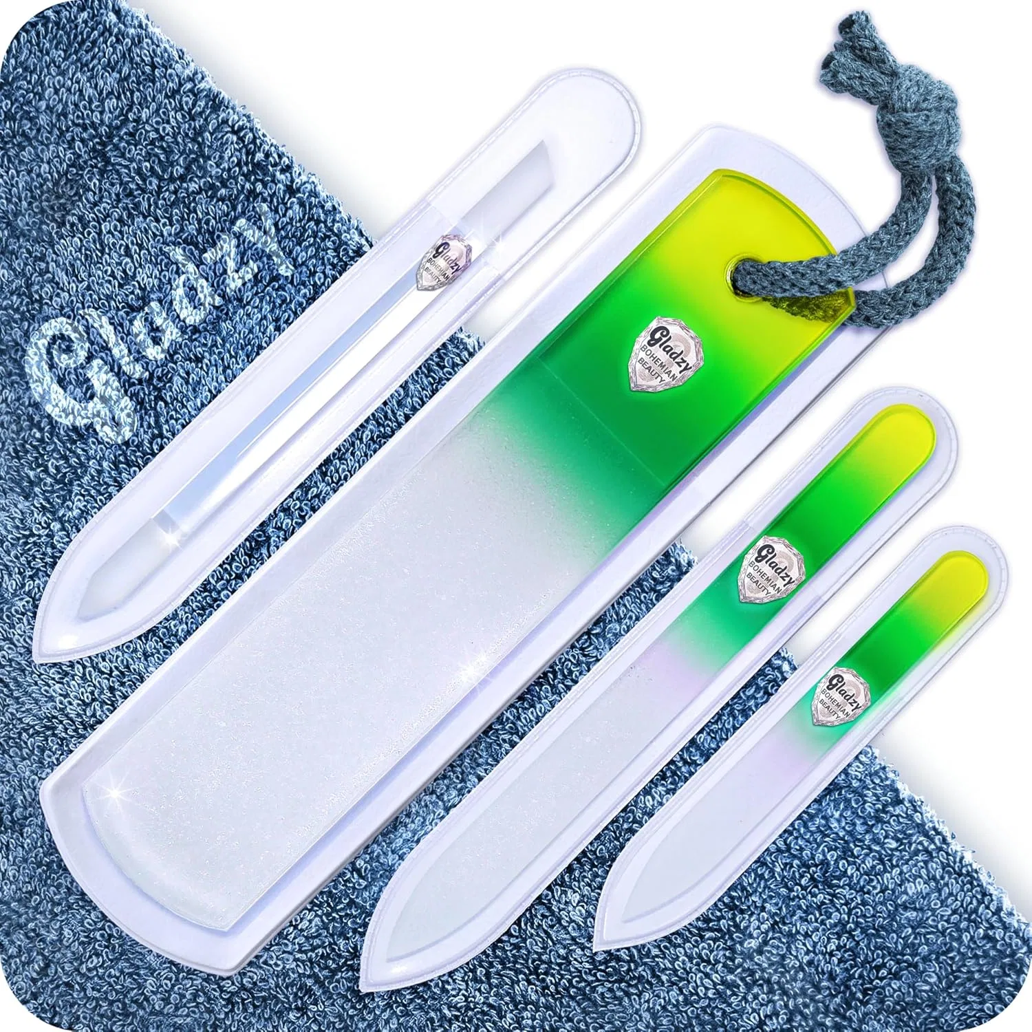 Набор пилок для ногтей из чешского стекла Gladzy, All-In-One Set - Lemon Green