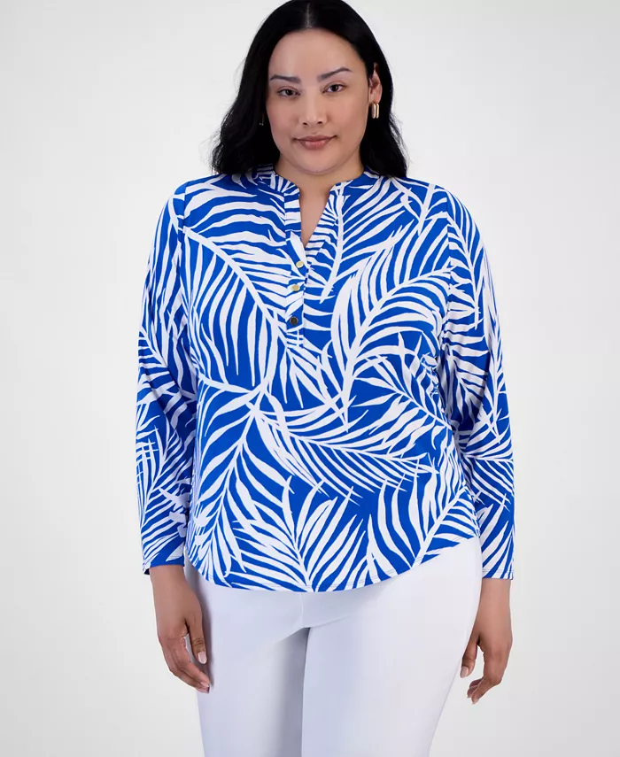 

INC International Concepts Plus Size Блуза с принтом и разрезом на горловине I.N.C. International Concepts, синий