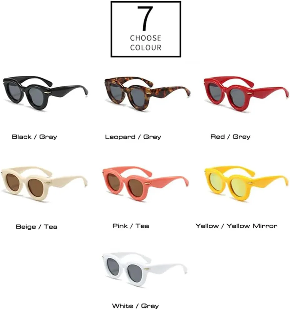 

Овальные солнцезащитные очки конфетных цветов для женщин, очки в стиле Y2K с заклепками для мужчин, панк-очки, круглые солнцезащитные очки FYTUP, Beige Tea