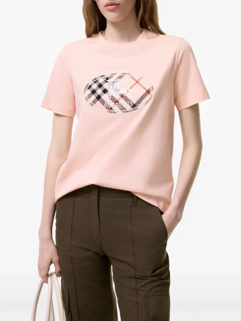 Футболка с клетчатым рисунком Burberry, женская, розовый — фото 2
