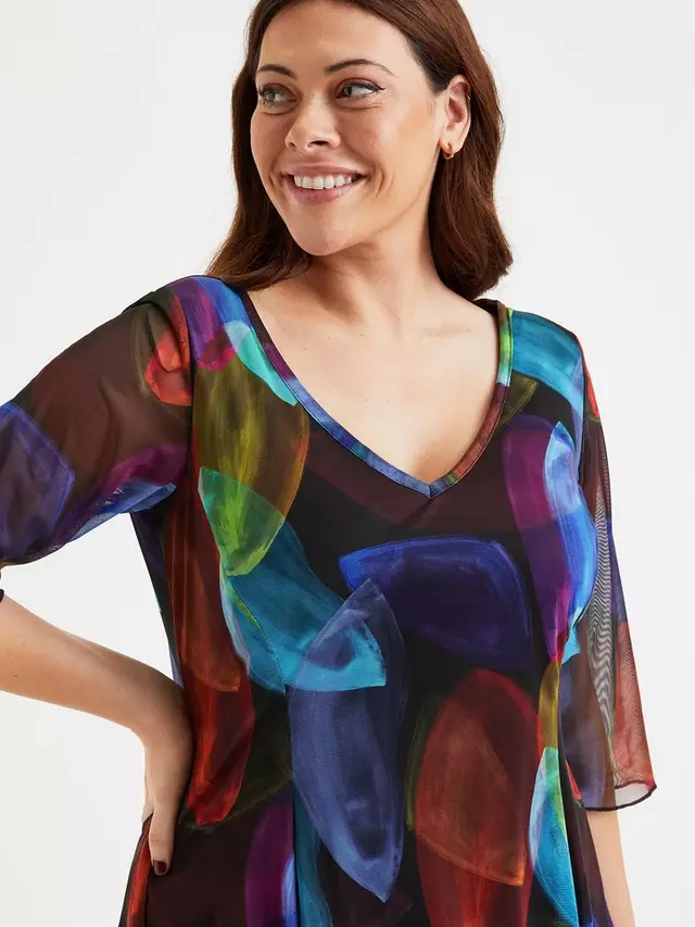 

Топ Scarlett & Jo Print V-Neck Tunic, цвет black/multi