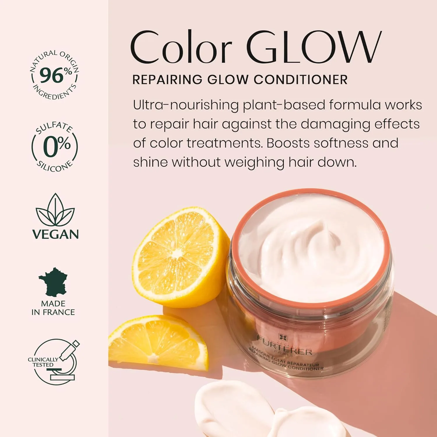 Кондиционер для восстановления цвета волос Rene Furterer Color Glow Repairing Glow Conditioner с аминокислотами и эфирным маслом лимона. 198 мл (.) — фото 2