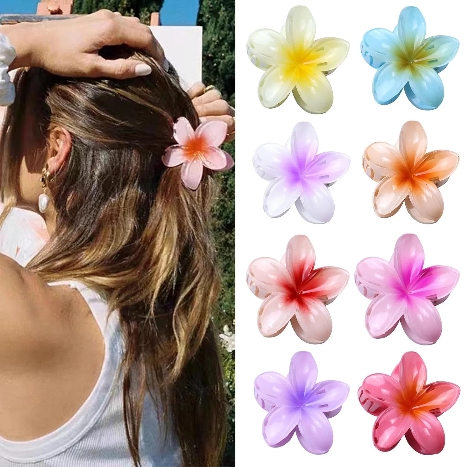 Набор пластиковых заколок для волос в виде цветов, 8 шт. Kavya Kavya, Multicoloured, Black, White, Pink, Brown, Silver, Red, Green