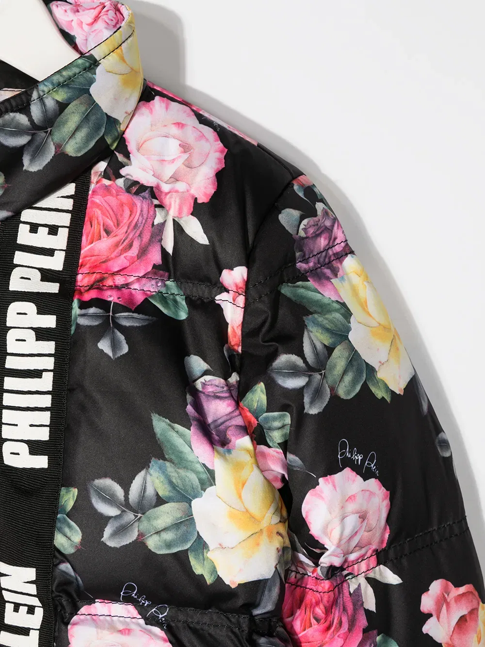 Утепленная куртка-бомбер с цветочным принтом Philipp Plein, черный — фото 3