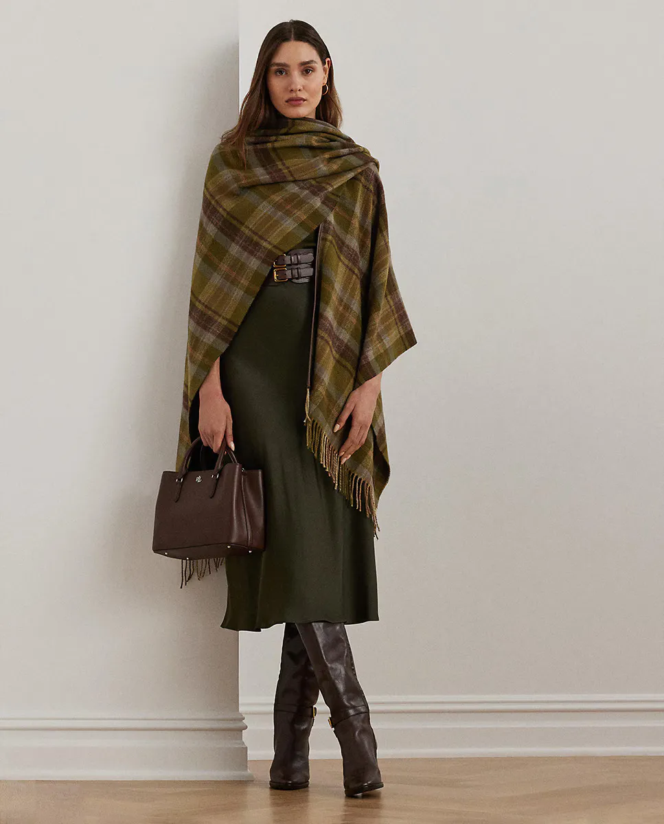

Женское пончо с квадратами и бахромой Lauren Ralph Lauren, бежевый