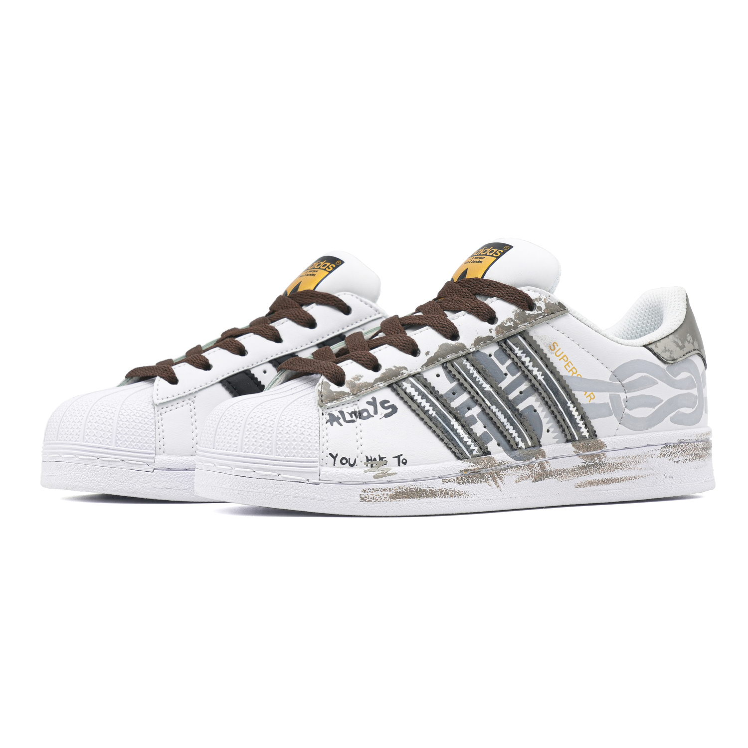 Adidas Originals Superstar J нескользящие устойчивые к истиранию низкие детские скейтбординг кроссовки gray brown для подростков — фото 4