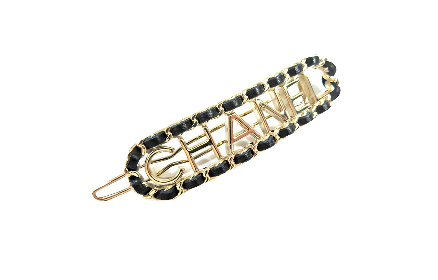 Заколка для волос кожаная CHANEL Gold/Black — фото 2